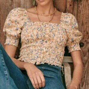 Sezane smocked top Mirtha Blouse FR 42 US 10 UK 14